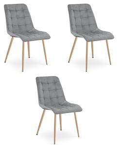 Set tří jídelních židlí SPLIT sametové světle šedé / hnědé nohy (3 ks)