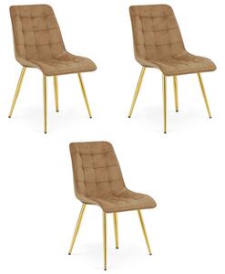 Set tří jídelních židlí SPLIT sametové hnědé / zlaté nohy (3 ks)