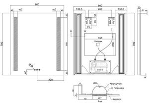 EBS Mars Zrcadlo 60 x 70 cm s LED osvětlením a dotykovými tlačítky MARSZ6070