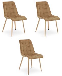 Set tří jídelních židlí SPLIT sametové hnědé / hnědé nohy (3 ks)