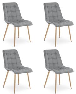 Set čtyř jídelních židlí SPLIT sametové světle šedé / hnědé nohy (4 ks)