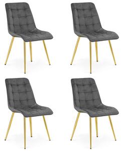 Set čtyř jídelních židlí SPLIT sametové tmavě šedé / zlaté nohy (4 ks)