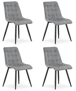Set čtyř jídelních židlí SPLIT sametové světle šedé / černé nohy (4 ks)