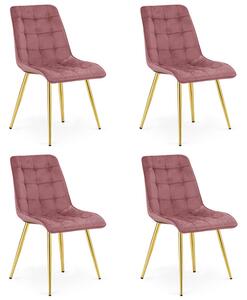 Set čtyř jídelních židlí SPLIT sametové tmavě růžové / zlaté nohy (4 ks)