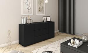 Komoda Berlin 150 cm černá matná moderní 3 zásuvky + 2 skříňky
