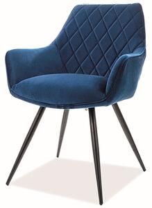 Židle Linea Velvet tmavě modrá Bluvel 86, kov černá matná