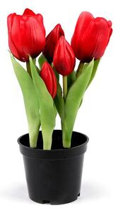 Umělé tulipány v květináči - 5 červená