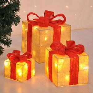 HI Vánoční dárky s červenými stuhami LED dekorace 3 ks