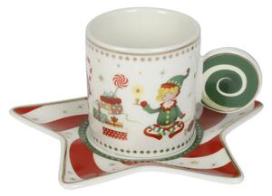 Sada 2 šálků s podšálkami na čaj/kávu 160 ml ELFOMAGIA BRANDANI (barva - porcelán, bílá/červená/zelená)