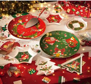 Vánoční porcelánová tác/mísa 19cm ELFOMAGIA BRANDANI (barva - porcelán, bílá/červená/zelená)