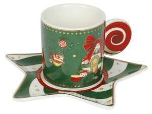 Sada 2 šálků s podšálkami na čaj/kávu 160 ml ELFOMAGIA BRANDANI (barva - porcelán, bílá/červená/zelená)