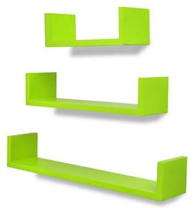 3 zelené plovoucí MDF police tvaru U na vystavování/ukládání knih/DVD
