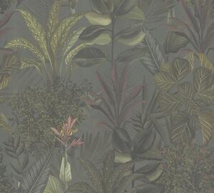 A.S. Création | Vliesová tapeta na zeď Drawn into Nature 39433-2 | 0,53 x 10,05 m | zelená, fialová, šedá