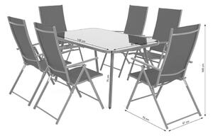 Home Garden Zahradní sestava Casablanca, stůl + 6 polohovatelných židlí, šedá/černá