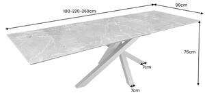 Roztahovací keramický stůl Paquita 180-220-260 cm bílý mramor