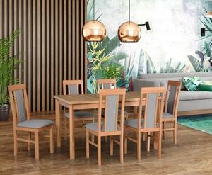 Drewmix jídelní sestava DX 6 + odstín lamina (deska stolu) bílá, odstín dřeva (židle + nohy stolu) bílá, potahový materiál látka