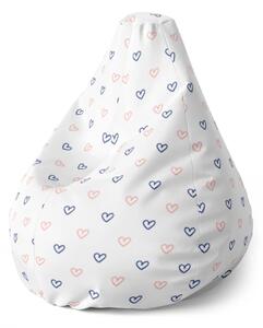 Sablio Sedací vak Pear Srdíčka na bílé - 70 x 95 x 15 cm