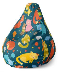 Sablio Sedací vak Pear Kočky s rybkami - 70 x 95 x 15 cm