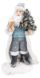 Šedo-modrá dekorace Santa s vánočním stromečkem - 11*9*21 cm