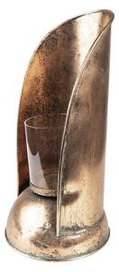 Měděný antik kovový svícen se skleněným válcem - Ø 17*35 cm