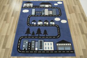 Dětský koberec Kids 534451/94955 - Uličky mezi domky, modrý