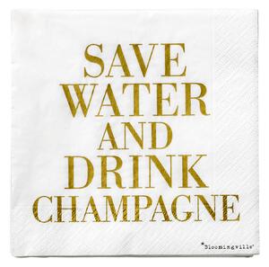 Bloomingville, Papírové ubrousky Lolly "Save water and drink Champagne", 20 ks | bílá