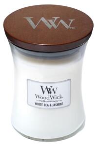 WoodWick Střední vonná svíčka WoodWick, White Tea & Jasmine