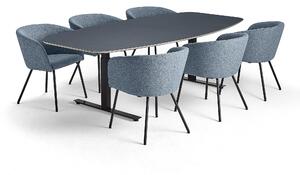 AJ Produkty Sestava AUDREY + JOY, 1x stůl, šedomodrá + 6x židle, modrošedá