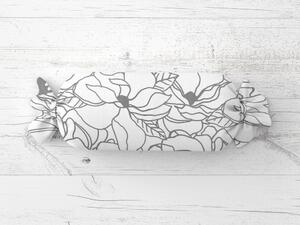 Biante Polštář válec bonbon Sandra SA-271 Šedé designové květiny na bílém 15x40 cm
