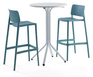 AJ Produkty Sestava Various + Rio, 1 stůl a 2 tyrkysové barové židle