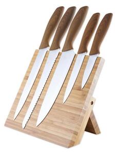 Platinet Sada nerezových nožů 5 ks s magnetickým bambusovým stojanem dřevo PL0440