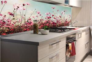 DIMEX | Fototapeta do kuchyně Jarní pole KI-180-126 | 180 x 60 cm | modrá, červená, růžová