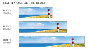 DIMEX | Fototapeta do kuchyně Maják na pláži KI-180-119 | 180 x 60 cm | zelená, modrá, červená