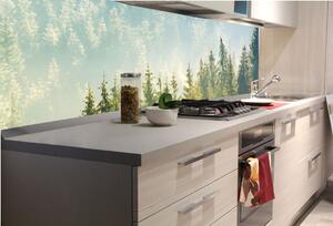 DIMEX | Fototapeta do kuchyně Mlha nad lesem KI-180-141 | 180 x 60 cm | zelená, šedá