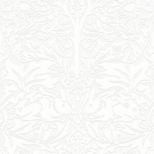 Vliesová tapeta na zeď, bílá, listy, stromy, ptáci, zajíčci, 142104, William Morris at Home vol. 2