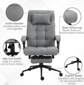 Vinsetto Ergonomická kancelářská židle s polštářovou opěrkou hlavy a podnožkou, světle šedá 66 x 70 x 116-124 cm
