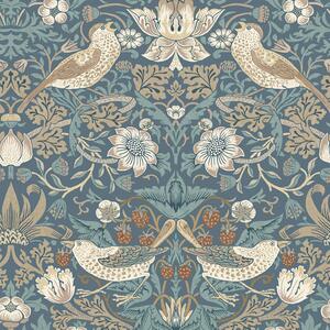 Vliesová tapeta na zeď, modrá, béžová, květiny, ptáci, 140503, William Morris at Home vol. 2
