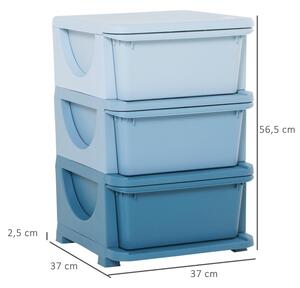 HOMCOM Dětská zásuvková skříňka (organizér) s úložnými boxy na hračky, modrá 37 x 37 x 56,5 cm