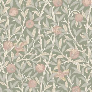 Vliesová tapeta na zeď, zelená, růžová, větvičky, ptáci, 140502, William Morris at Home vol. 2