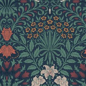 Vliesová tapeta na zeď, modrá, červená, květiny, listy, 140494, William Morris at Home vol. 2