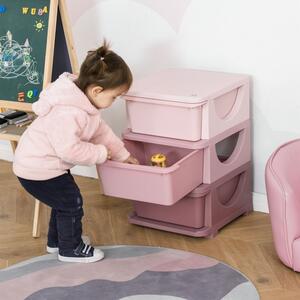 HOMCOM Dětská zásuvková skříňka (organizér) s úložnými boxy na hračky, růžová 37 x 37 x 56,5 cm