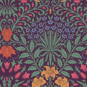 Vliesová tapeta na zeď, fialová, zelená, květiny, listy, 140498, William Morris at Home vol. 2