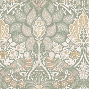 Vliesová tapeta na zeď, zelená, růžová, květiny, ptáci, 140482, William Morris at Home vol. 2