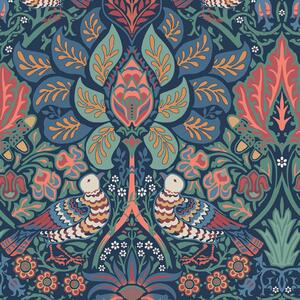 Vliesová tapeta na zeď, modrá, oranžová, květiny, ptáci, 140477, William Morris at Home vol. 2