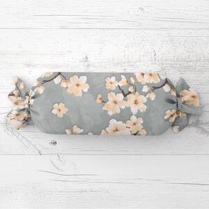 Biante Polštář válec bonbon Sandra SA-754 Béžové květy sakury na zelenošedém 15x40 cm