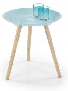 HALMAR, BINGO malý kulatý stůl z masivního dřeva, modrý
