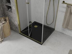 Mexen Lima, sprchový kout se skládacími dveřmi 80 (dveře) x 80 (stěna) cm, 6mm čiré sklo, chromový profil + slim sprchová vanička černá + zlatý sifon, 856-080-080-50-00-4070G