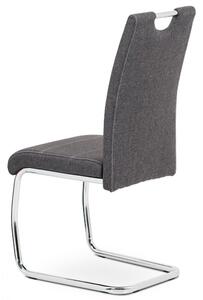 Jídelní židle, potah šedá látka, bílé prošití, kovová chromovaná pohupová podnož HC-482 GREY2