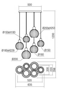 Redo 01-2069 - Lustr na lanku PLUMEN 6xE14/42W/230V šedá
