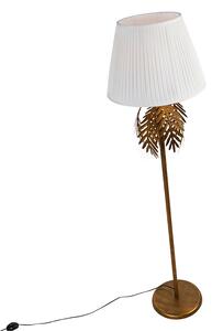 Vintage stojací lampa zlatá se skládaným odstínem bílá 45 cm - Botanica